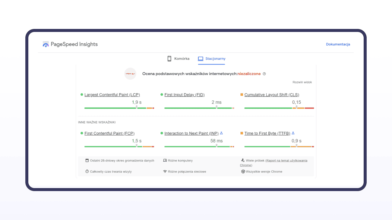 Szybkość strony - PageSpeed Insights