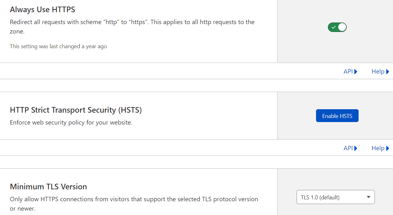 Gdzie włączyć przekierowanie HTTP na HTTPS w Cloudflare Ustawienia Always Use HTTPS, HSTS i Minimum TLS Version w Cloudflare