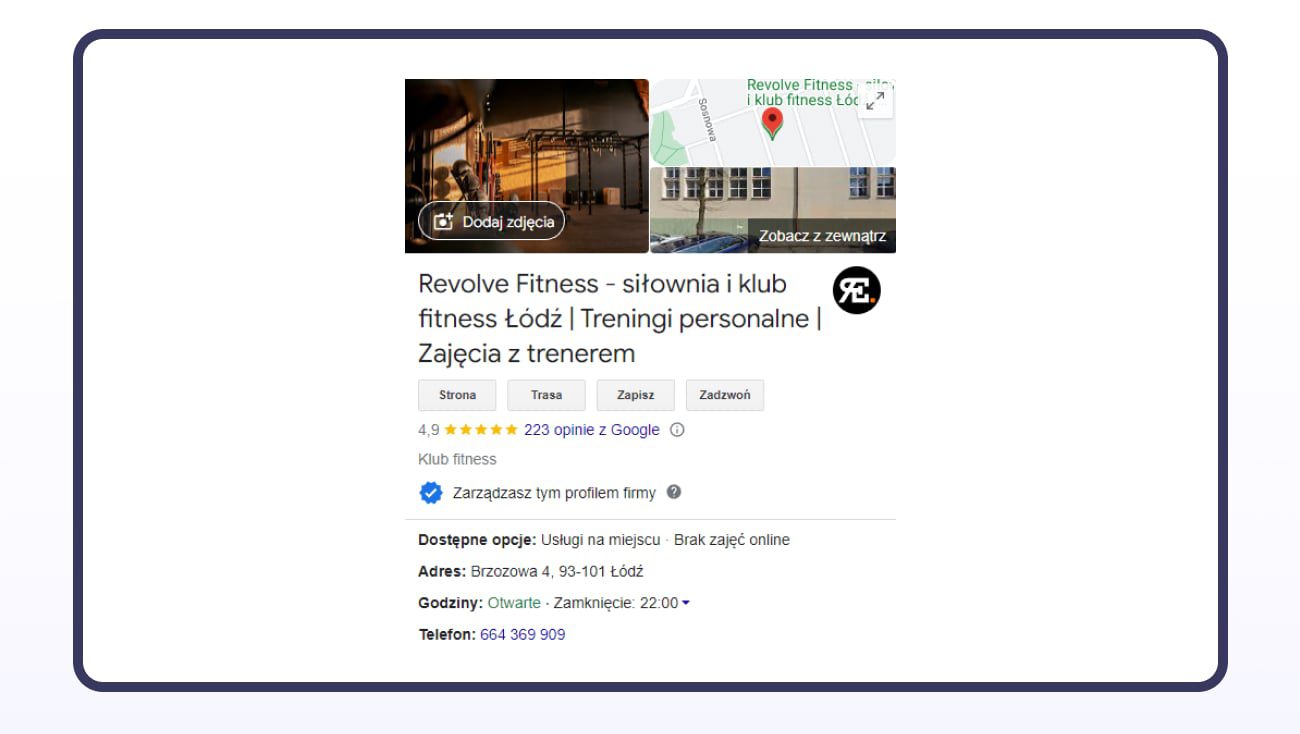 case study wizytówki google siłowni