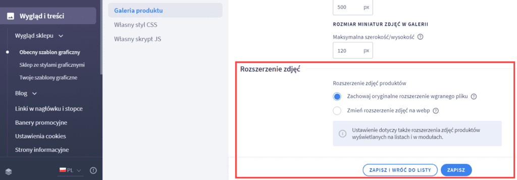 shoper zmiana zdjęć na webp