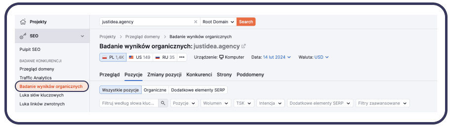 Jak sprawdzić pozycję strony w Google w Semrush?