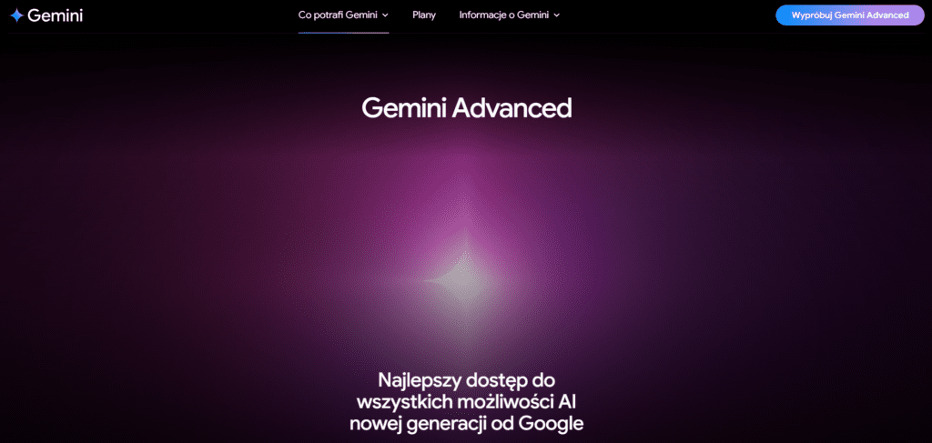 Jak wygląda strona promująca Gemini Advanced? Strona Gemini Advanced z przyciskiem Wypróbuj Gemini Advanced