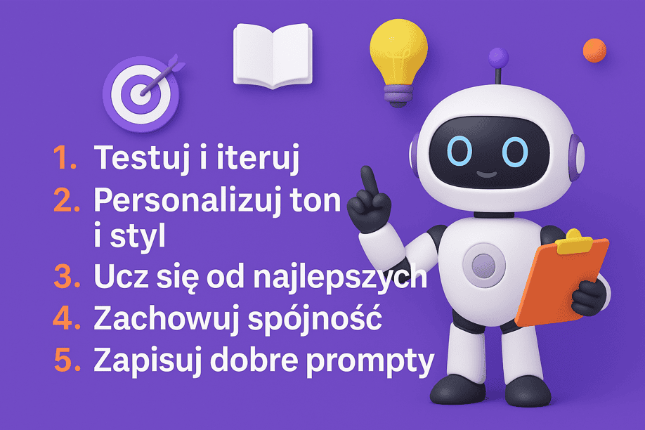 Pięć zasad pisania promptów AI: testuj, personalizuj ton, zachowuj spójność
