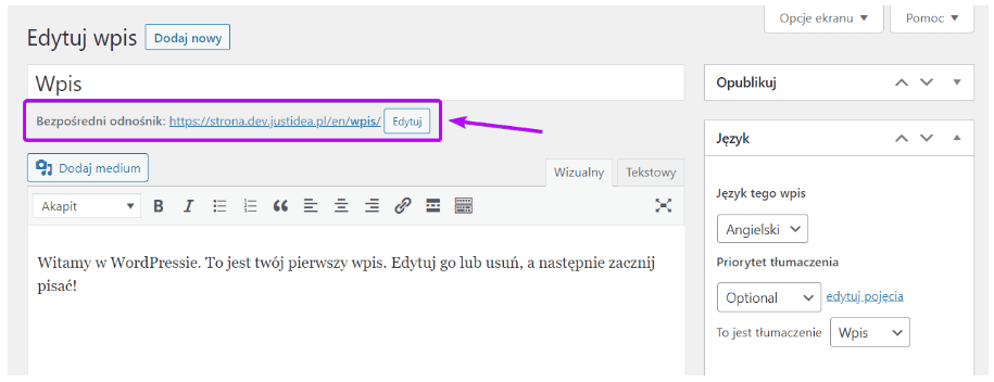 Bezpośredni odnośnik angielskiej wersji wpisu w edytorze