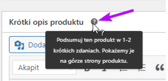 Krótki opis produktu: podpowiedź po najechaniu na ikonę pomocy