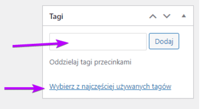 Tagi wpisu: strzałki na pole tekstowe i link popularnych tagów