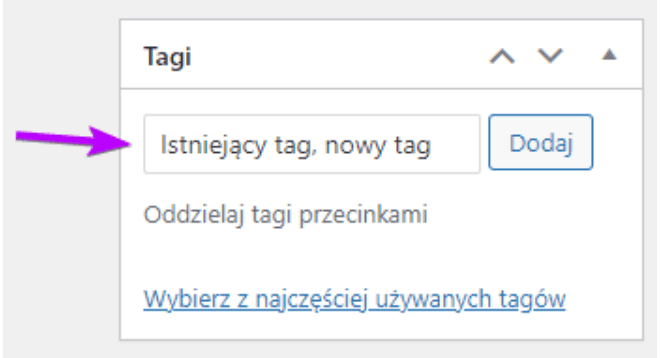 Tagi wpisu: pole z dwoma tagami oddzielonymi przecinkiem
