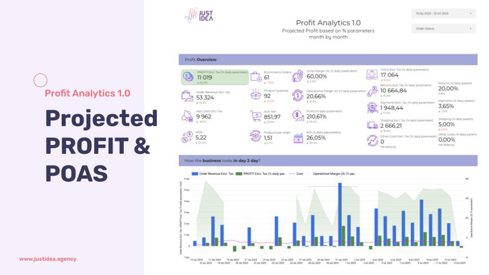 Dashboard Profit Analytics 1.0 z metrykami profitu i POAS